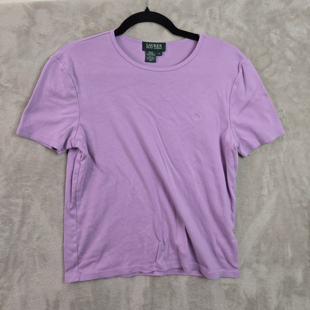 Lauren Ralph Lauren Womens Purple Cotton Short Sleeve Crew Neck T-Shirt Size L